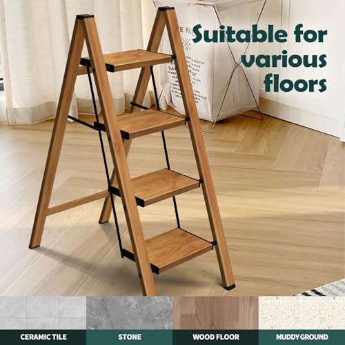 Taranta 4 Step Stool Foldable,Aluminum Step Ladder-Woodgrain - Image 5