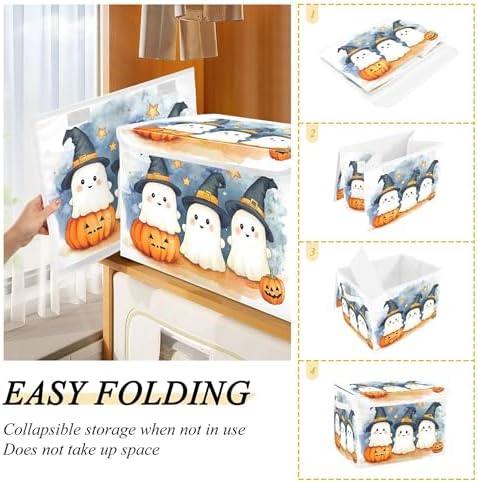Cute Cartoon Ghosts Storage Bins with Lids and Carrying Handle,Foldable Storage Boxes Organizer Containers Baskets Cube with Cover for Home Bedroom Closet Office - Image 4
