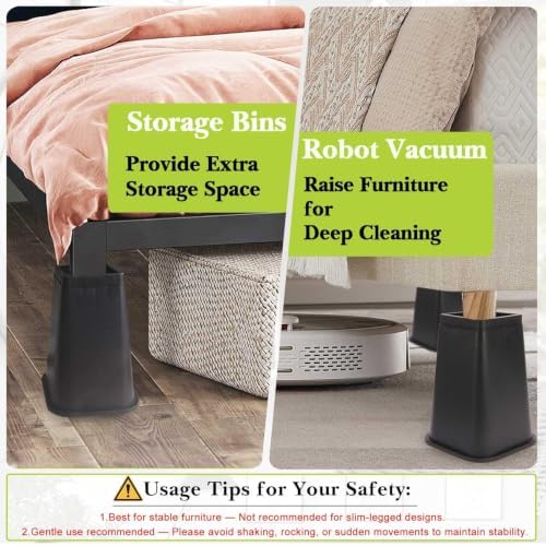 4 Pack Furniture Risers 10 Inch, Bed Risers Heavy Duty for Table Desk Couch Chair Sofa Cabinet Bed Frame Dorm, Square Table Leg Risers Lift Height 10", Black - Image 4