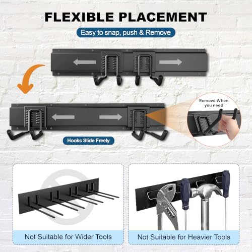 Garage Tool Organizer Wall Mount, 80 Inch Heavy Duty Garage Storage Rack, Up to 440 LB Capacity, 10 Adjustable Hooks & 5 Racks, Garden Tool Organizer for Shovels, Rakes & Brooms - Image 3