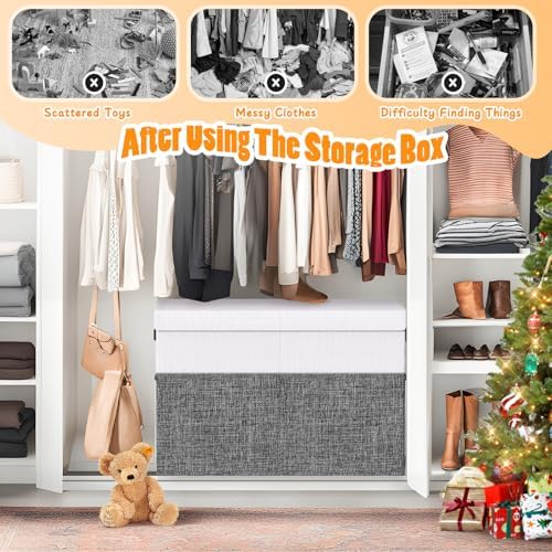 Large Toy Storage Box with Lid & Dividers, Kids Toy Chest, Gray and White - Image 4