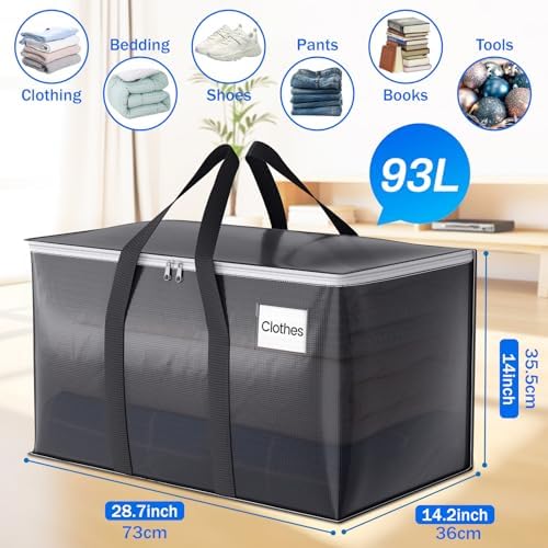 ElegantArray 4 Pack Moving Bags Heavy Duty, Moving Boxes, Storage Bags with Zipper & Handles & Tag for College & Dorm Moving Supplies Grey Laundry Hamper Bag, Foldable Space-saving Totes (93L, Grey) - Image 3