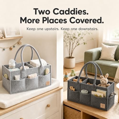 HIPHOP PANDA 2-Pack Diaper Caddy Organizer - Nursery Storage Bin & Car Organizer for Diapers, Wipes, and Baby Essentials - Dual-Color Solid Set (Dark Grey/Grey), Large Size - Image 5