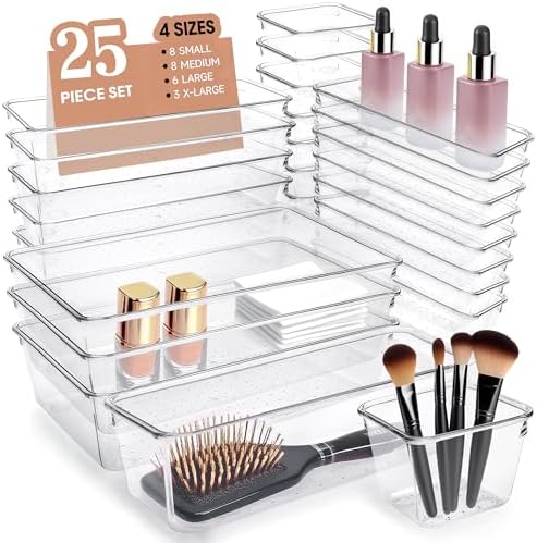 Clear Acrylic Drawer Organizers Set Storage for Makeup, Office Desk Small Vanity Trays for Drawer Bathroom Plastic Make up Organizers 25 Pcs by Unknown