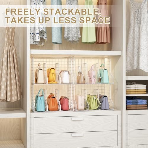 Sonyabecca Purse Storage Organizer for Closet : Adjustable 3-Pack Dividers Handbag Organizer - Stackable Wire Handbags Storage Baskets -Open Cabinets Wallets Tote Chain Bags Clutches -White - Image 7
