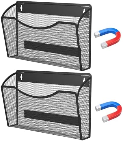 MINDEPOT Magnetic Wall File Organizer, Hanging File Holder, 2 Pack, Black by MINDEPOT