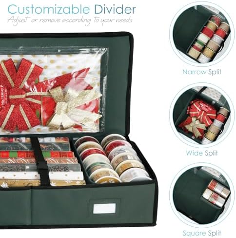 Hearth & Harbor Wrapping Paper Storage Container and Clear Wrap Paper Holder - Christmas Storage Bag with Interior Pockets - Fits Up to 36 Rolls of 40" - Tear Proof, Green - Image 3