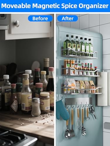 Multifunctional Magnetic Shelf for Washing Machine, Refrigerator, Microwave, and Any Metal Surface, Powerful Magnetic Shelves Include Magnetic Paper Towel Holder, Unique Hollow Design (5 pcs - Grey) - Image 4