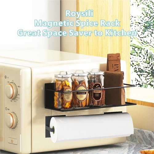 Magnetic Spice Rack For Refrigerator, Magnetic Fridge Shelf For Kitchen, Magnetic Shelf For Fridge Space Saving Black 4 Pack With Magnetic Paper Towel Holder - Image 7