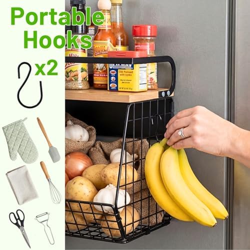 Ofiray-home Magnetic Shelf for Fridge with Wood Lid, Fruit Potato and Onion Storage Bins, Pantry Organizers & Storage, Large Container Magnetic Spice Rack for Refrigerator, Kitchen Counter, Cabinet - Image 6