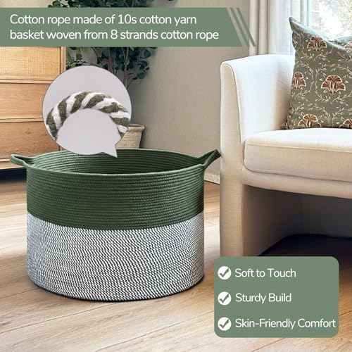 INDRESSME XXXLarge Woven Rope Blanket Basket Living Room Green, 90L - Image 2