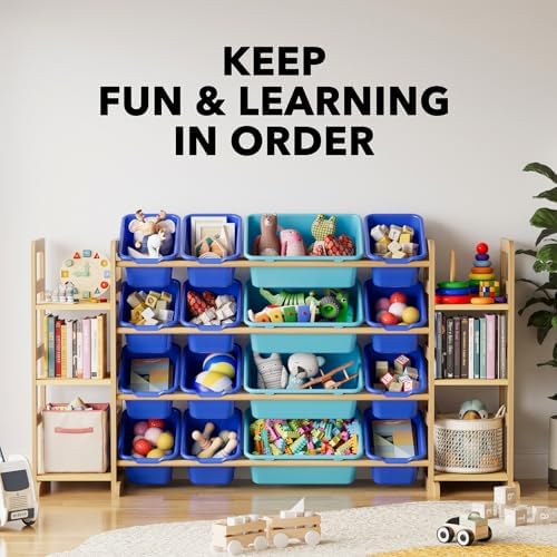 SpaceAid Toy Storage Organizer With 6 Shelves And 16 Bins, Modern Style Toy Organizers Storage Bookshelf For Kids Bedroom Playroom Organization Room Decor, Blue And Navy Blue - Image 6