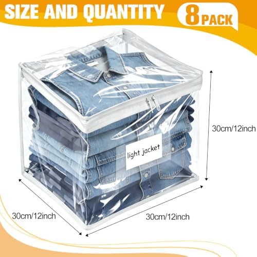 Plastic Storage Bags with Easy-Glide Zipper, Pack of 8, Durable Clear Vinyl Zippered Storage Bags for Clothes Sweaters Comforters Blankets Sheets Bedding (12 x 12 x 12 Inch, Transparent White) - Image 3