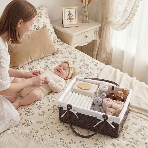 Yecaye Large Baby Diaper Caddy Organizer, Paper Rope Storage Baskets, Brown - Image 4