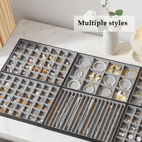 Large Jewelry Organizer Tray PU Leather, Black Gray, 35 Grids - Image 7