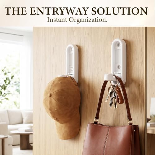 Foldable Wall Hooks, 2 Pack White Heavy Duty Coat Hooks, Screw Mounted - Image 3
