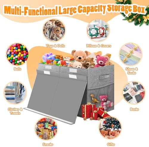 Large Toy Storage Box with Lid & Dividers, Collapsible Kids Toy Chest, Gray - Image 5