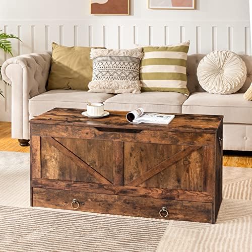 HOOBRO Storage Chest, 39.3" Toy Chest with Drawer, Wooden Storage Bench, Sturdy Entryway Bench Supports 330 lb, Shoe Bench, Safety Hinge, U-Shaped Opening, Easy Assembly, Rustic Brown FG710CW01G2 - Image 5