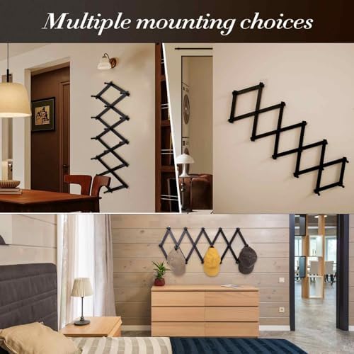 SCUNDA Accordion Wall Hanger with 16 Hooks, Wooden Wall Expandable Coat Rack for Coat, Hats, Baseball Caps, Coffee Mug, Jewelry(Black) - Image 4