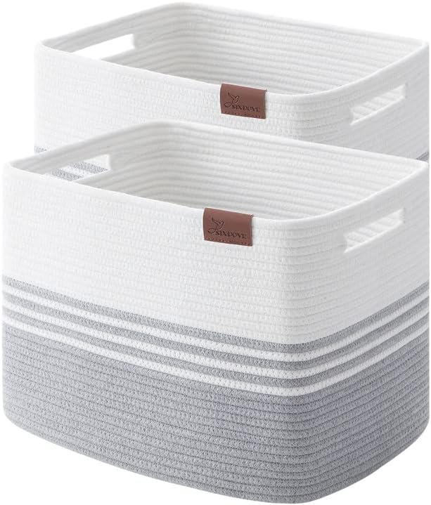 Storage Baskets, 42L*2 Pack Storage Baskets for Organizing, Laundry Basket for Closet, Cotton Rope Blanket Basket for Storage, Toy Storage Basket for Living Room, Laundry Room, Bedroom-Grey by SIXDOVE