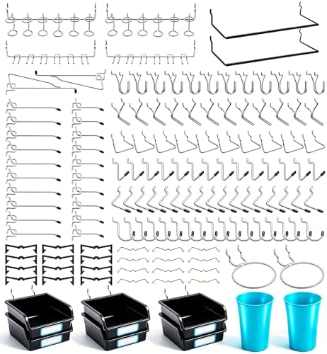 FRIMOONY Pegboard Hooks, with Bins, Peg Locks, for Organizing Various Tools, 204 PCS, 80 of Which are Locks by FRIMOONY