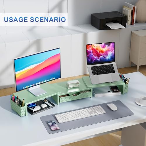 gianotter Dual Monitor Stand Riser With Drawer and 2 Pen Holders - Image 5