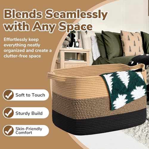 Goodpick 85L Large Woven Blanket Basket, Rectangle, Black Jute - Image 5