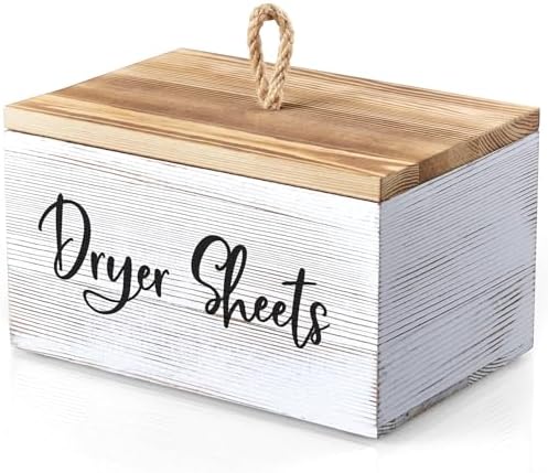 Bivvclaz Dryer Sheet Holder, White Washed Wood Laundry Sheets Container, Laundry Room Organization and Storage for Farmhouse Laundry Room Decor and Accessories, Fabric Sheet Holder by Bivvclaz