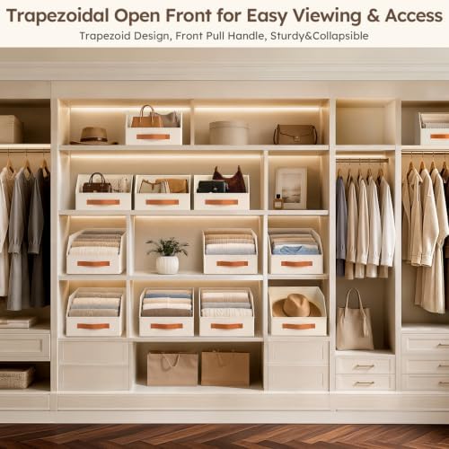 Homsorout Fabric Storage Bins for Organizing - 10 Pack Large Trapezoid Collapsible Storage Bins with Front Handle, Closet Organizers and Storage for Bedroom, Home Shelves, Small Spaces, Beige - Image 2