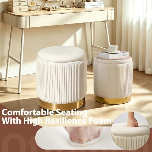 Royal Windsor Round Ottoman with Storage Set of 2, Storage Vanity Stool - Image 4