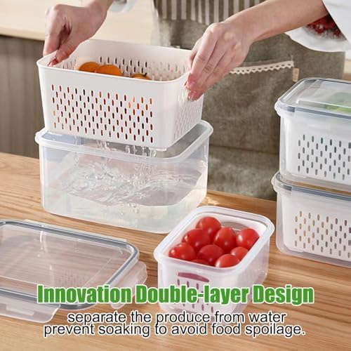 4 Pack Fruit Storage Containers for Fridge Keep Fresh - BPA Free Fresh Food Containers with Removable Colander, Produce Saver Keeper for Berry Lettuce Vegetables, Salad, Dishwasher & Microwave Safe - Image 3