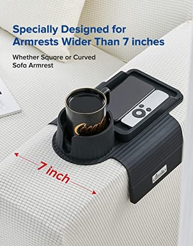 Couch Cup Holder Tray, Elimiko Silicone Sofa Drink Holder with Large Cup Holder and Tray, for Oversized Mugs/Long Remote/Snacks/Cellphone (Black) - Image 6