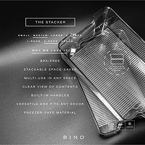 BINO | Stackable Storage Bins, Medium - 4 Pack THE STACKER COLLECTION Clear Plastic Built-In Handles BPA-Free Containers for Organizing Kitchen Pantry Multi-Use Organizer Bins - Image 2