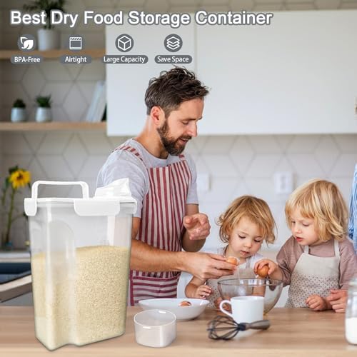 Komzon Rice Container, Airtight Rice Storage Container 10lb, Cereal Containers Storage, BPA Free Food Dispenser with Pouring Spout Handle for Flour Pasta Grain, Pet Dog Cat Bird Food Storage Container - Image 4