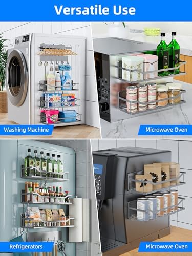 Multifunctional Magnetic Shelf for Washing Machine, Refrigerator, Microwave, and Any Metal Surface, Powerful Magnetic Shelves Include Magnetic Paper Towel Holder, Unique Hollow Design (5 pcs - Grey) - Image 2
