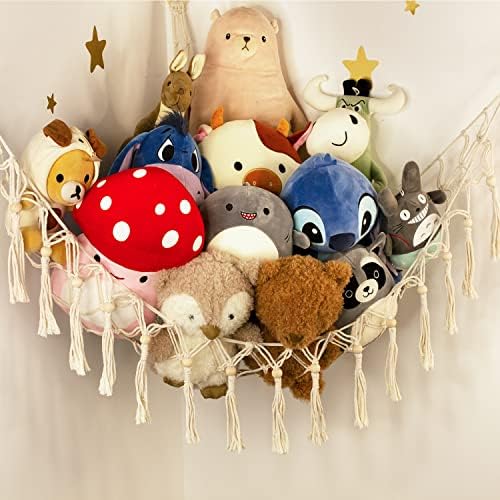 Stuffed Animal Toy Storage Hammock with LED Light-Macrame Jumbo Doll Room Corner Organizer Mesh Decoration-Hanging Storage Nets Kids Bedroom, (X-Large Size) - Image 3