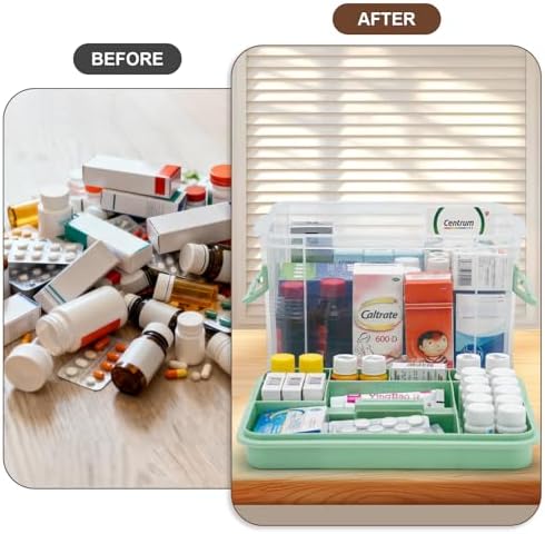 15QT Clear Medicine Organizer Storage Box with Handle & Tray - Thickened Plastic Empty First Aid Box, Multipurpose Medical Container with Lids/Labels, Medication Caddy for Home, Baby, Elderly, Dorm - Image 4