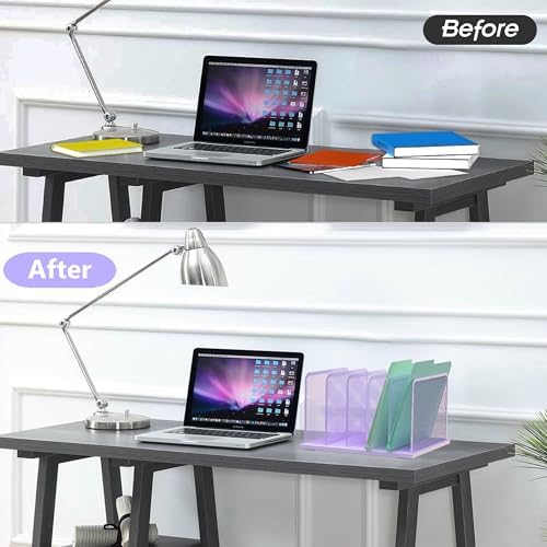 Kuntine.B 5-Section Upright Desk File Organizer Purple 1 Pack - Image 3