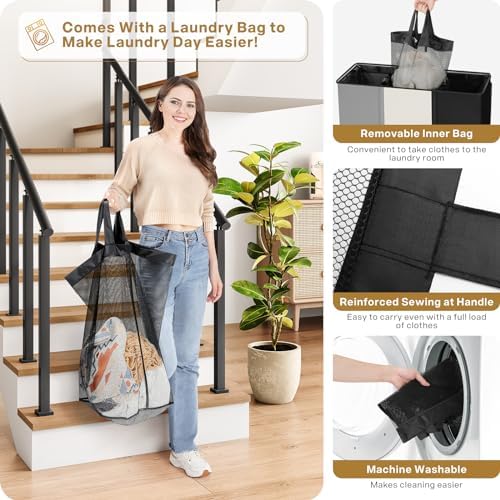SOLEDI Laundry Hamper 3 section with lid and 3 Pcs Bag, Large Hamper 3 compartment 180L, Laundry Basket Laundry sorter Clothes hamper for Laundryroom Bedroom Blanket Storage Organizer - Image 4