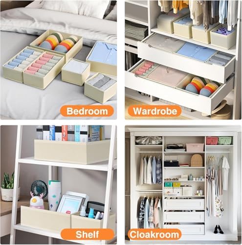 DIMJ Drawer Organizer Clothes 12 Pack - Foldable Baby Organizers and Storage & Dresser Organizer for Bedroom, Closet - Nursery Organization Dresser Dividers for underwear, Sock,Bra, Belt, Tie, Beige - Image 6