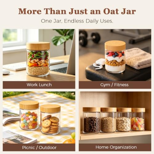 ComSaf Overnight Oats Containers with Lids 16 oz, Small Glass Jars 4 Pack - Image 5