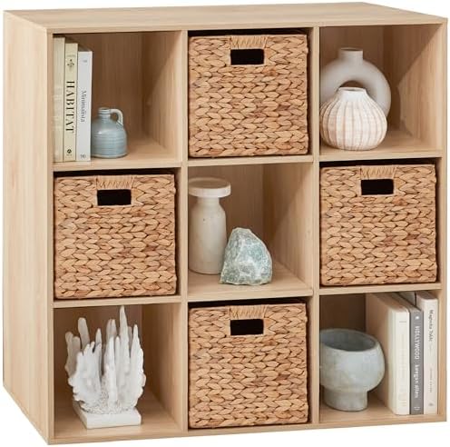 Best Choice Products 9-Cube Storage Organizer, 11in Shelf Opening, Bookcase, Display Shelf, Customizable w/ 3 Removable Back Panels - Light Oak by BestChoiceProducts
