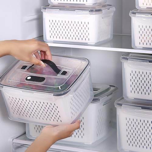 Fruit Storage Containers for Fridge with vent holes and handle，Airtight Food Storage Containers Keep Fruits, Vegetables, Berry, Meat Fresh longer,BPA-free Fridge Storage Container with Lid (3 Pack) - Image 4