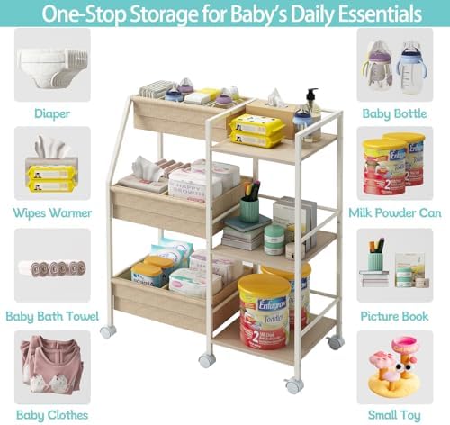 Baby Diaper Caddy Organizer Cart, 3‑Tier Rolling Storage Cart - Image 5