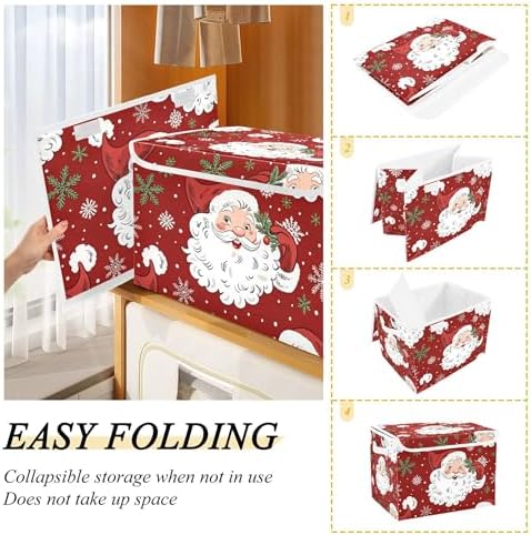 Christmas Santa Claus Storage Bins with Lids and Carrying Handle,Foldable Storage Boxes Organizer Containers Baskets Cube with Cover for Home Bedroom Closet Office - Image 4