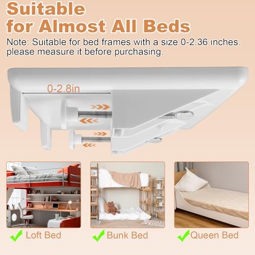 2 Pcs Bedside Shelf for Dorm Bunk Bed, Clip On Nightstand, Bed Side Table Tray Organizer, College Dorm Room Essentials for Girls/Guys, Bedside Tray with Cable Management for Dormitory, Back to School - Image 6