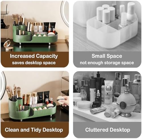 Rotating Makeup Organizer for Vanity with Brush Holder, Cosmetic Makeup Storage Organizer, Large Spinning Makeup Skincare Organizer, Countertop Makeup Perfume Organizer, Lotions Display Case Green - Image 3