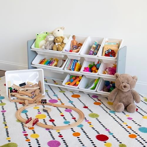 Humble Crew Made for Me Kids Toy Storage Organizer with 12 Storage Bins, Grey/White - Image 4