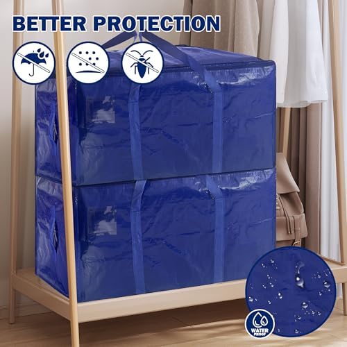 4 Pack Extra Heavy Duty Large Moving Bags with Strong Zipper & Carrying Handles, Sturdy Clothes Storage Bag Totes Bins, Packing Bags Moving Boxes College Moving Supplies, Dark Blue - 33 gal - Image 4