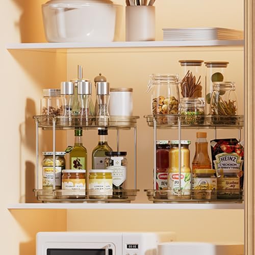 LAMU 2 Pack 2 Tier Lazy Susan Turntable Organizer 10.6'' Rotating Spice Rack Organization for Cabinet, Kitchen, Pantry, Countertop, Bathroom, Vanity, Medicine Cabinet Organizer, Amber - Image 5
